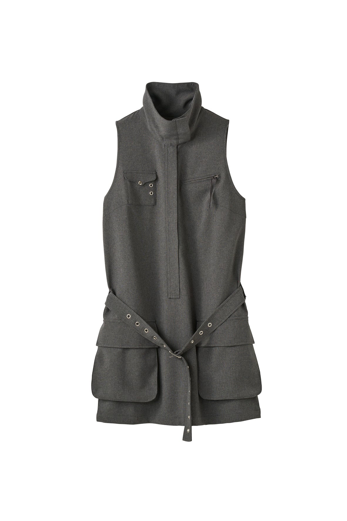 stand neck mini dress/gray