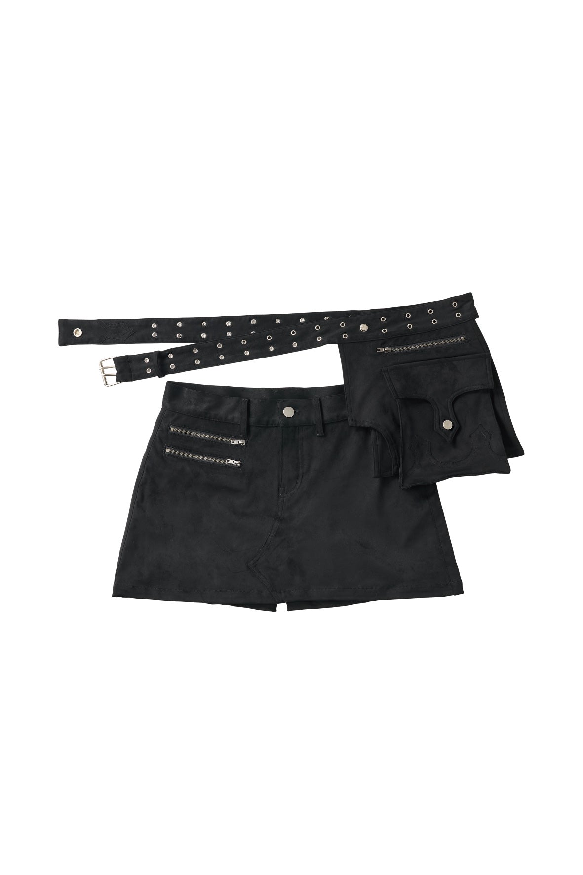layered suede skort/black