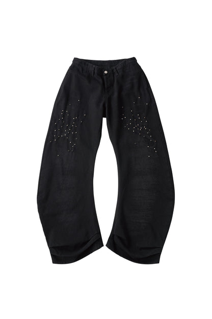 studded draped denim pants(unisex)/black(studded)