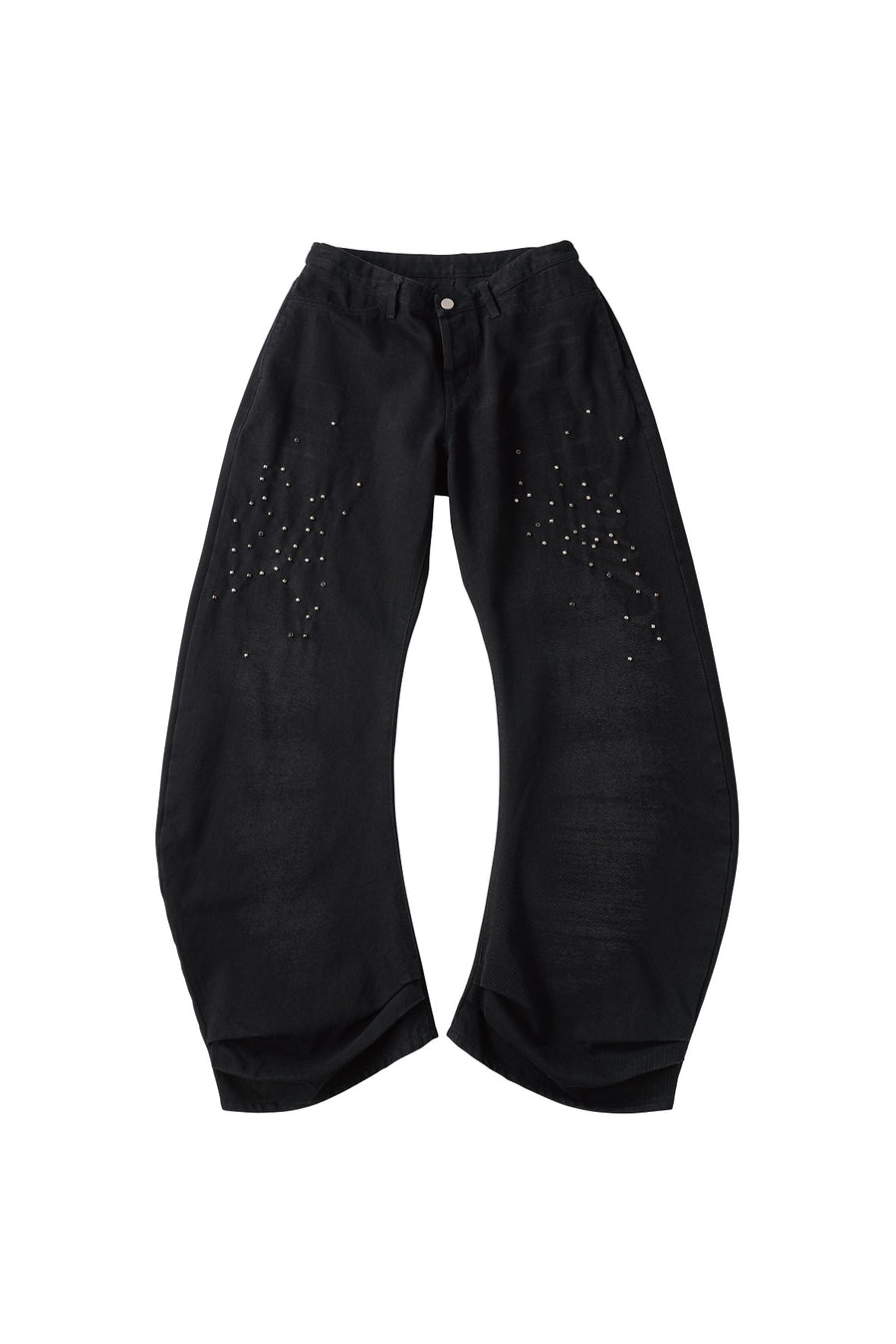 studded draped denim pants(unisex)/black