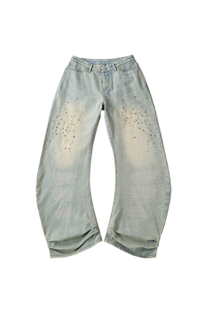 studded draped denim pants(unisex)/blue(studded)
