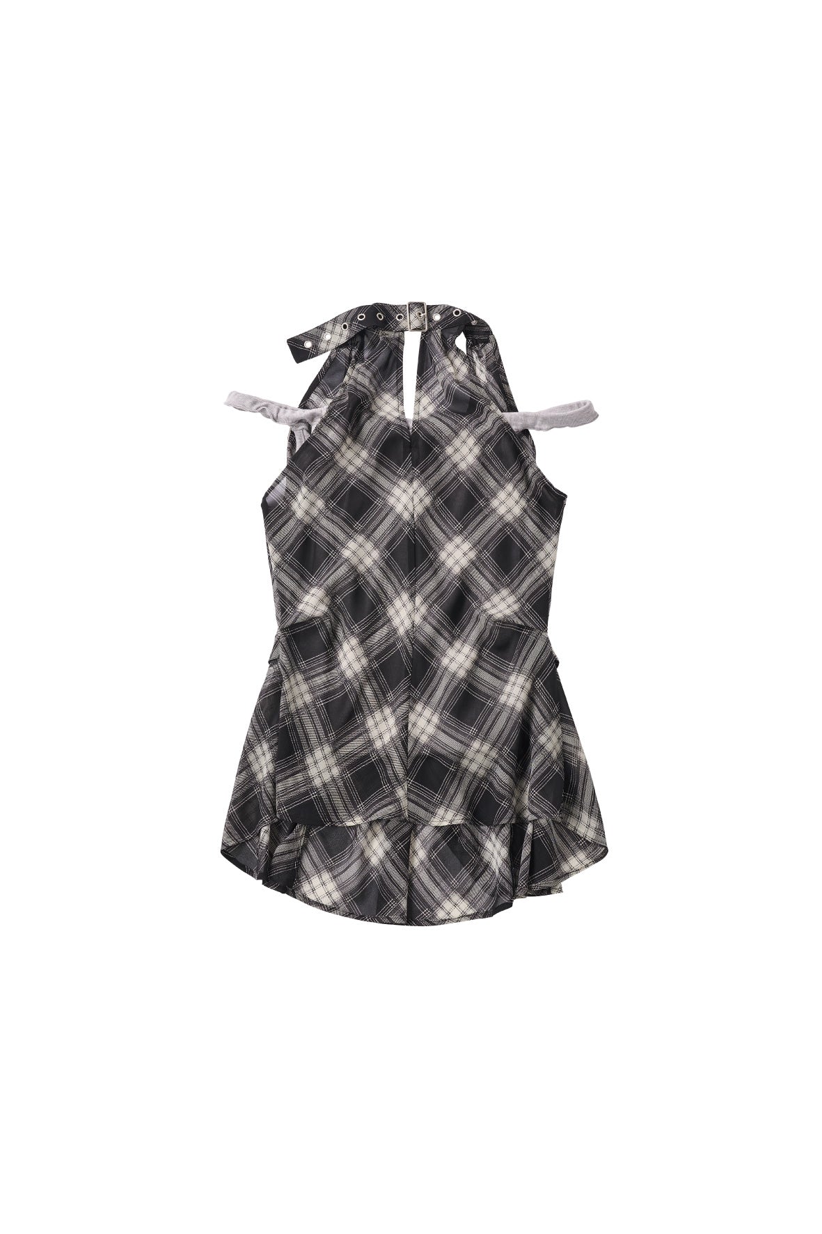 plaid halter neck blouse/black