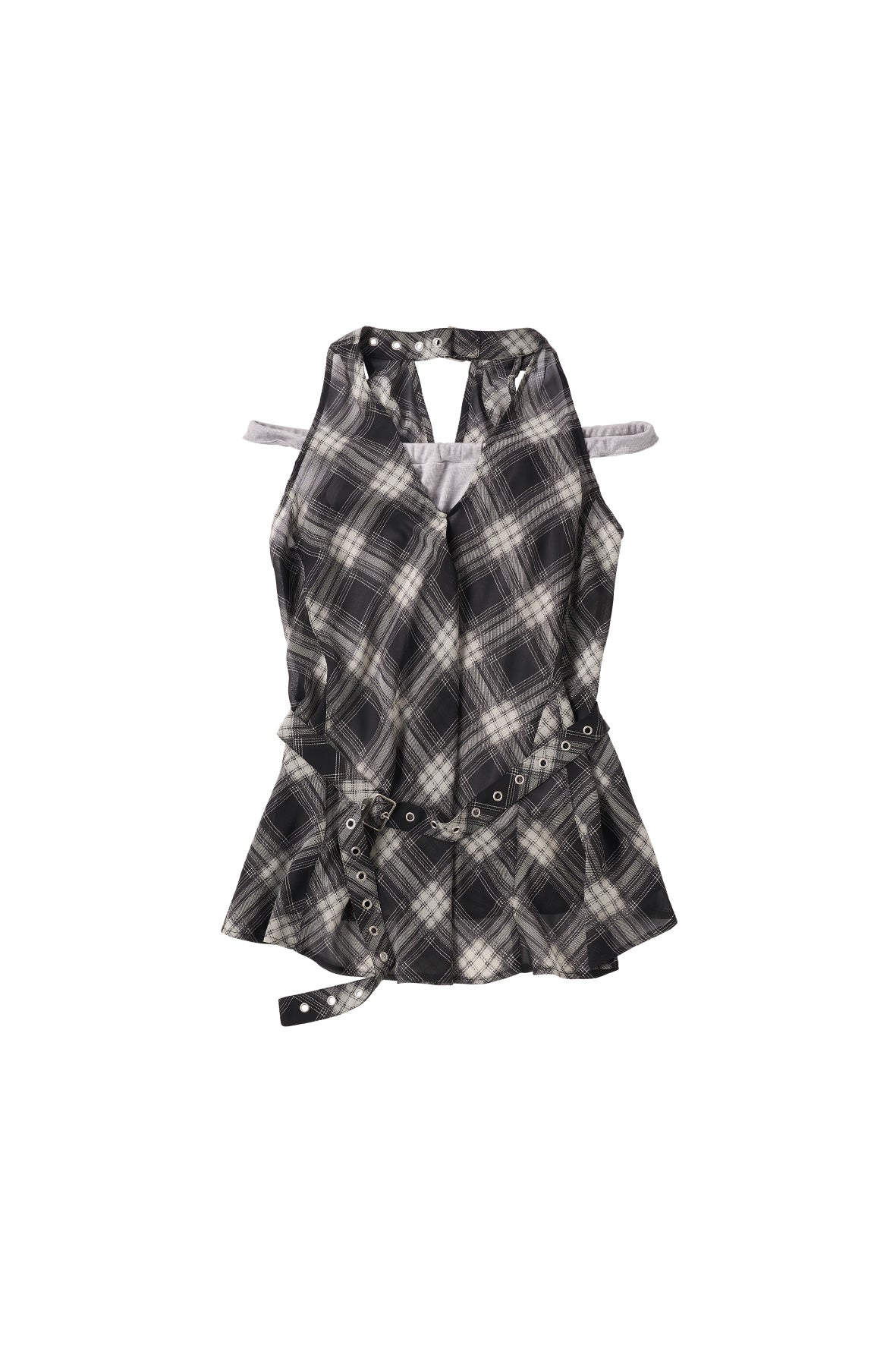 plaid halter neck blouse/black