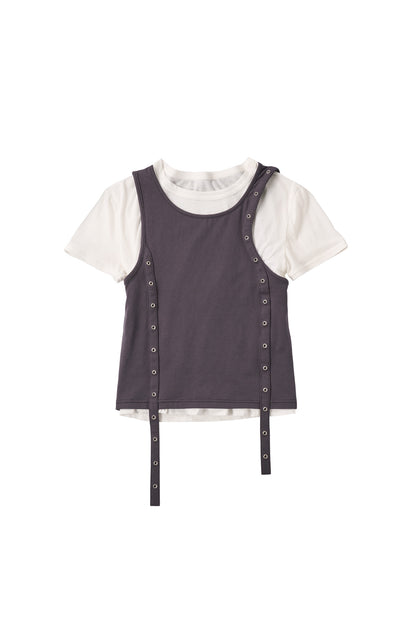 2piece layered tank tee/charcoal