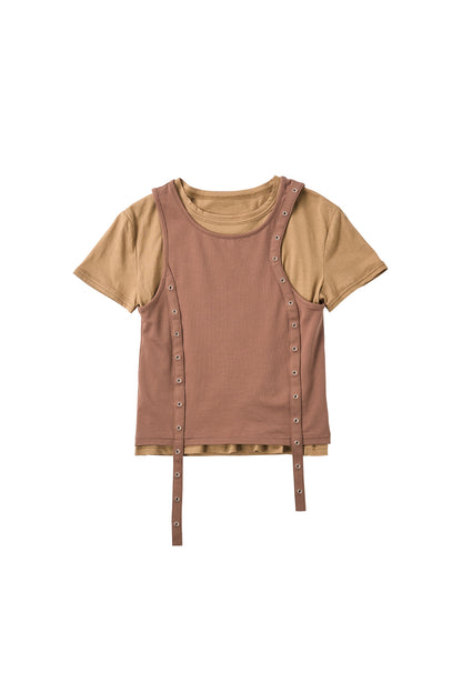 2piece layered tank tee/beige