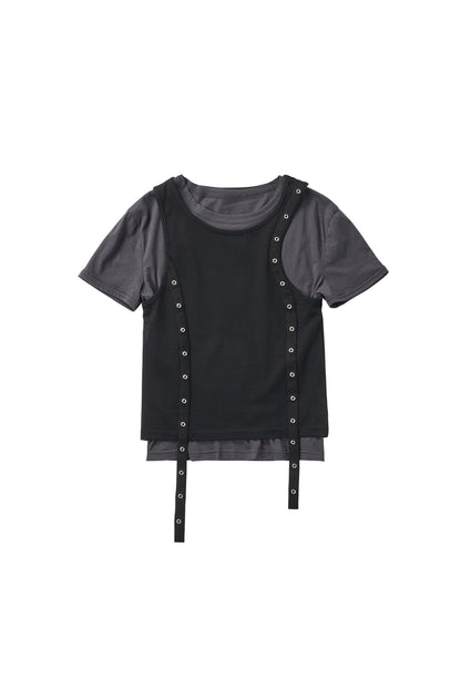 2piece layered tank tee/black