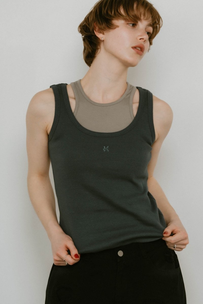 2piece layered logo tank top/3color - KNUTH MARF