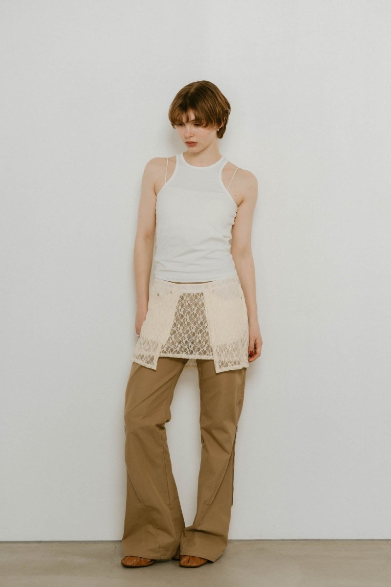 2piece zip flare pants/beige - KNUTH MARF