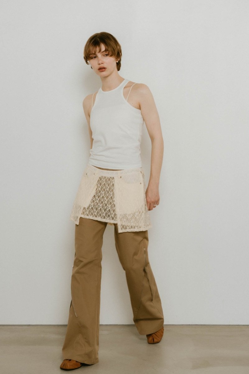 2piece zip flare pants/beige - KNUTH MARF