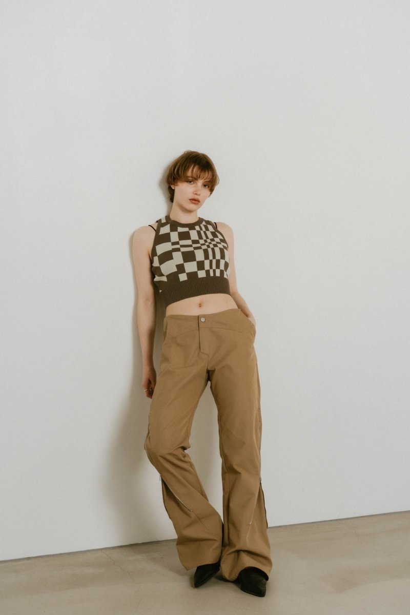 2piece zip flare pants/beige - KNUTH MARF