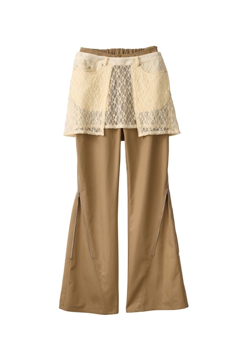 2piece zip flare pants/beige