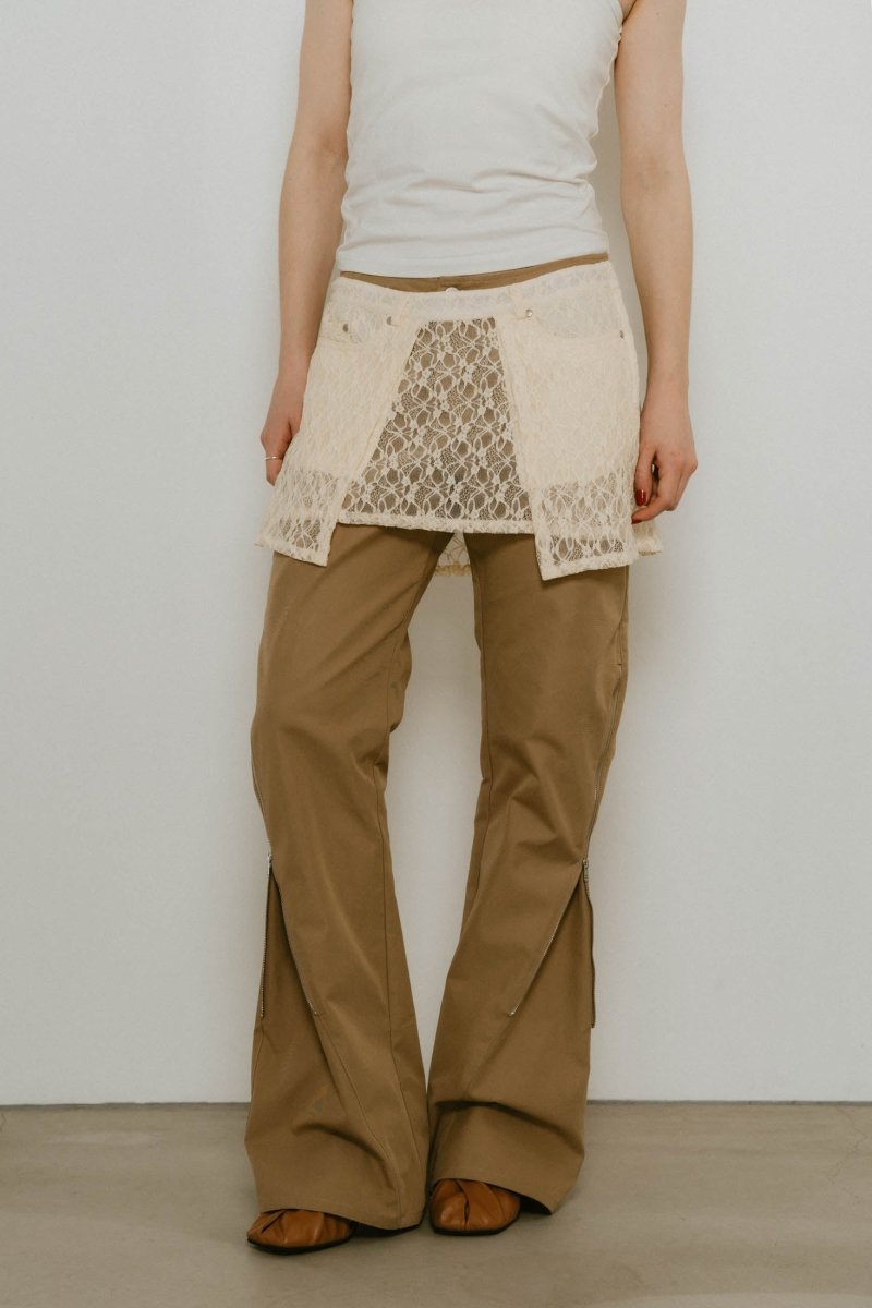 2piece zip flare pants/beige