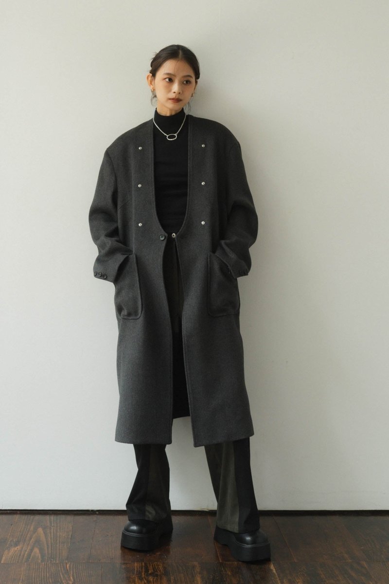 2way accent collar long coat（unisex）/charcoal - KNUTH MARF