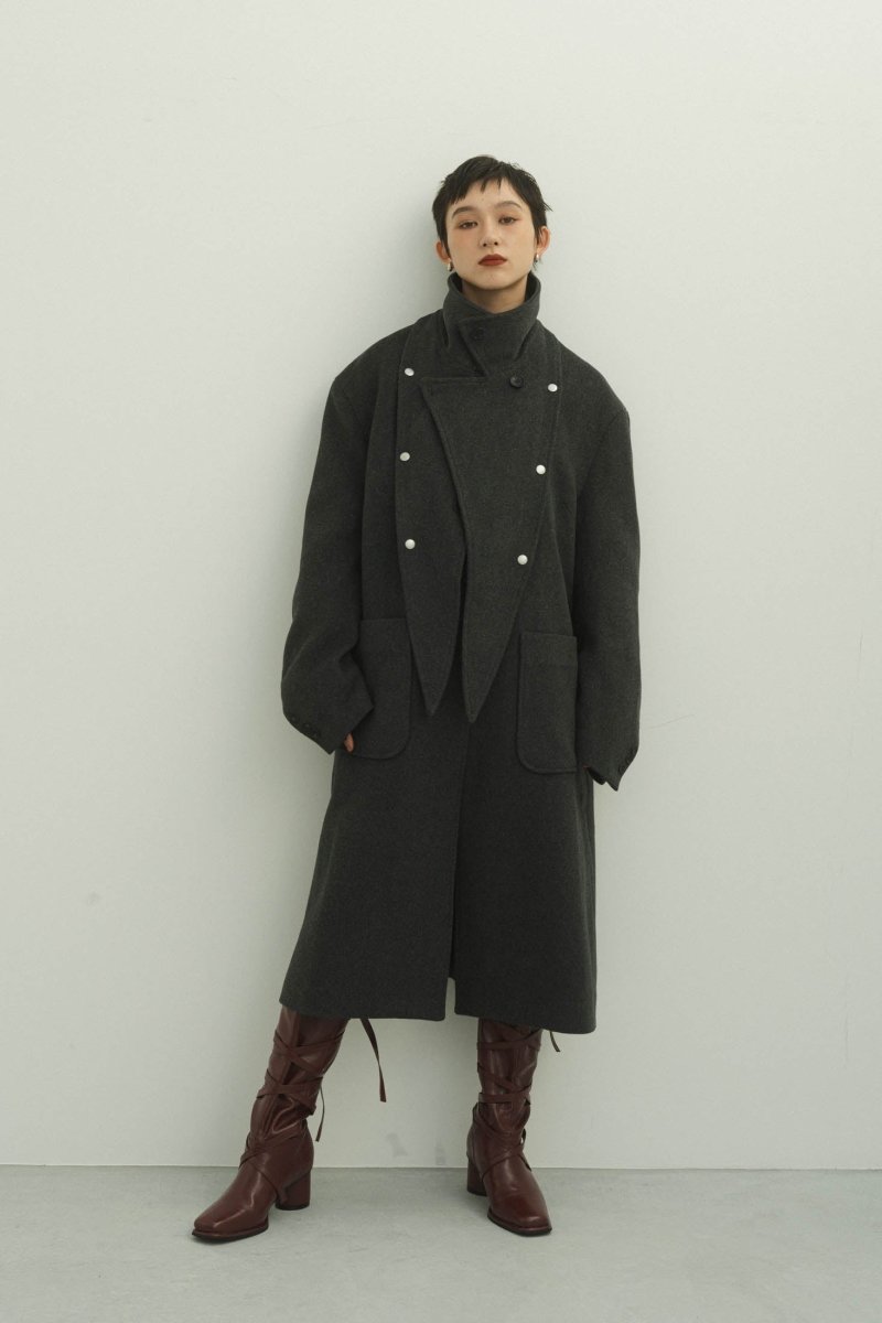 2way accent collar long coat（unisex）/charcoal - KNUTH MARF