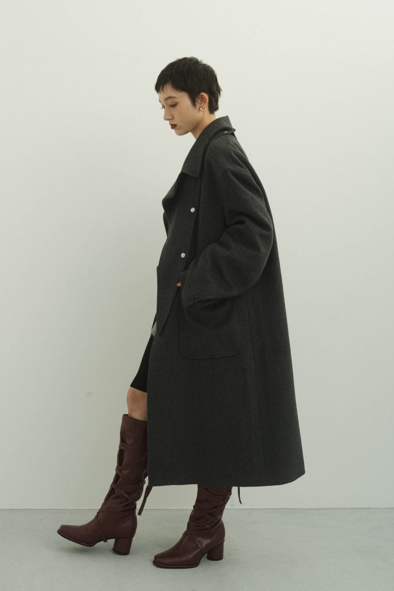 2way accent collar long coat（unisex）/charcoal - KNUTH MARF