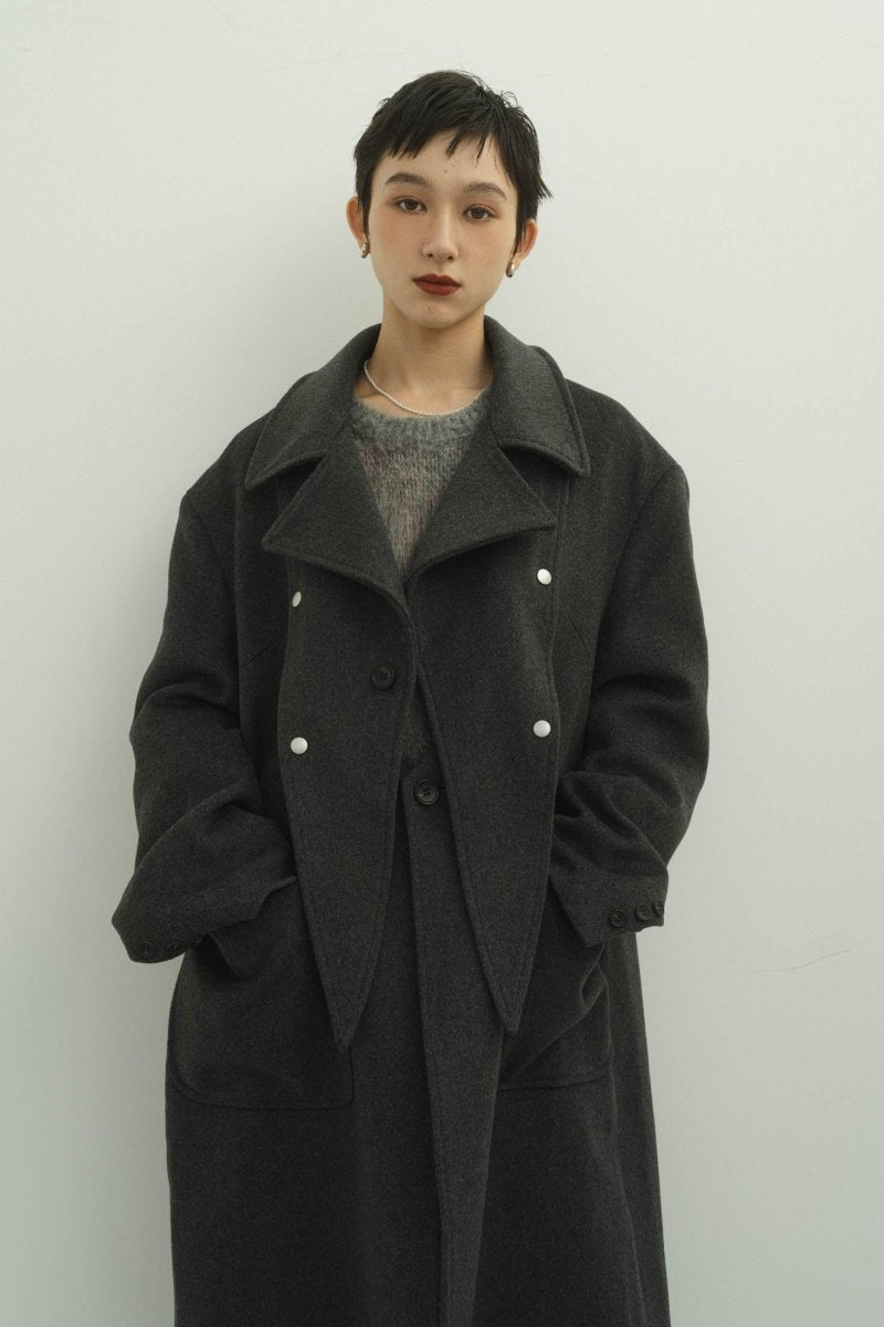 2way accent collar long coat(unisex)/charcoal | KNUTH MARF