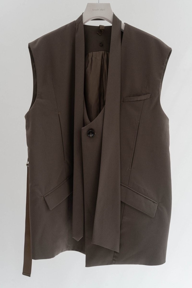 2way collarless gilet(unisex)/greige | KNUTH MARF