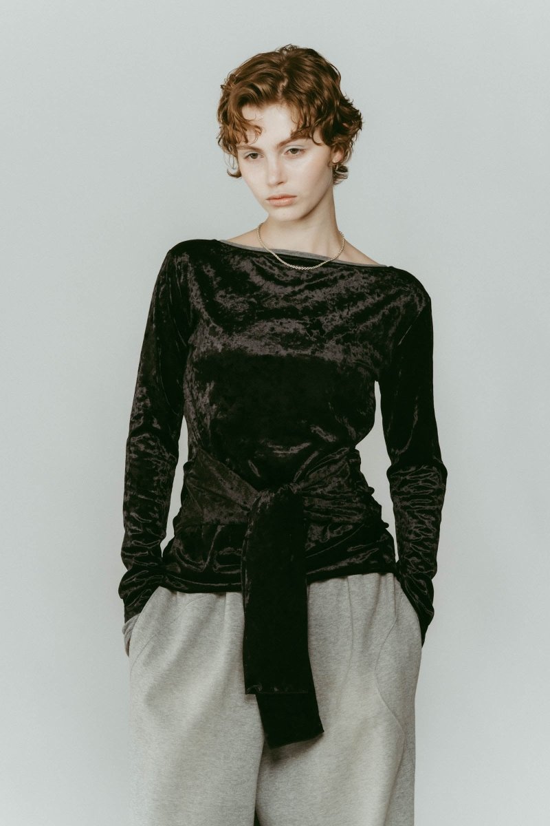 トップス VELOUR TIE TOP CONSISTER ZIP UP KNIT TOP | CONSISTER