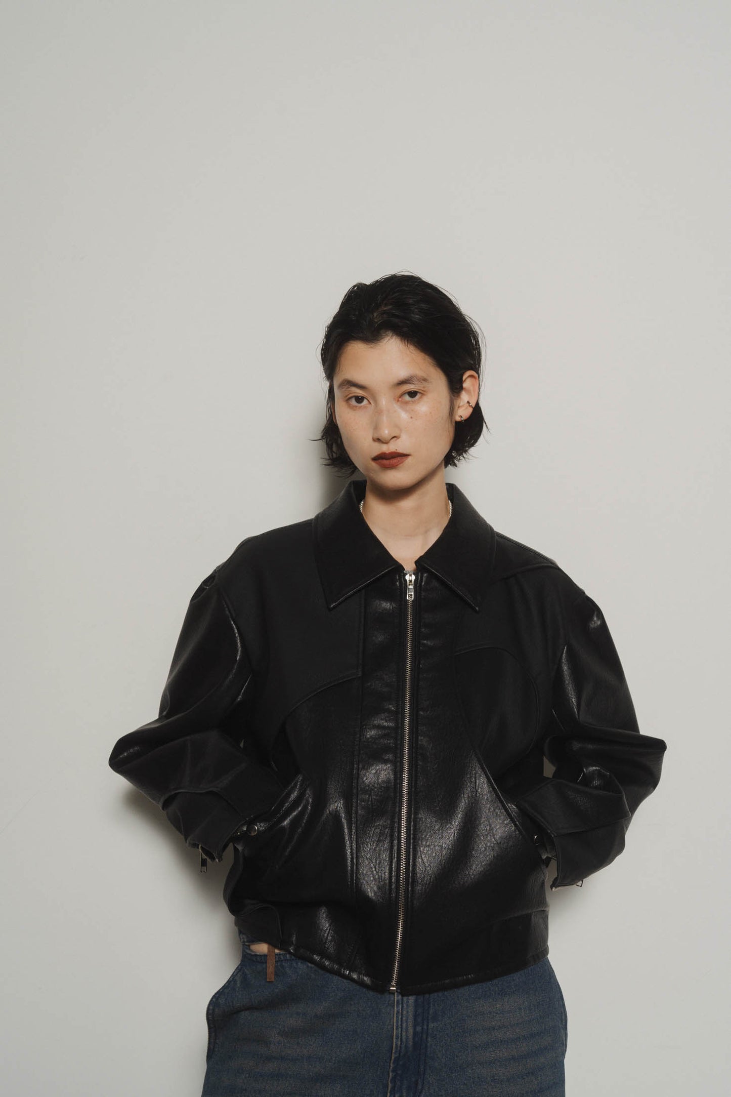 leather riders blouson(unisex)/black