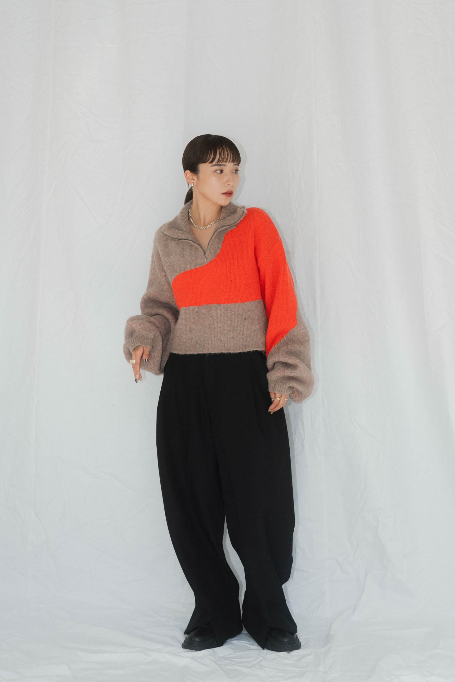 half zip bicolor knit/brownorange | KNUTH MARF