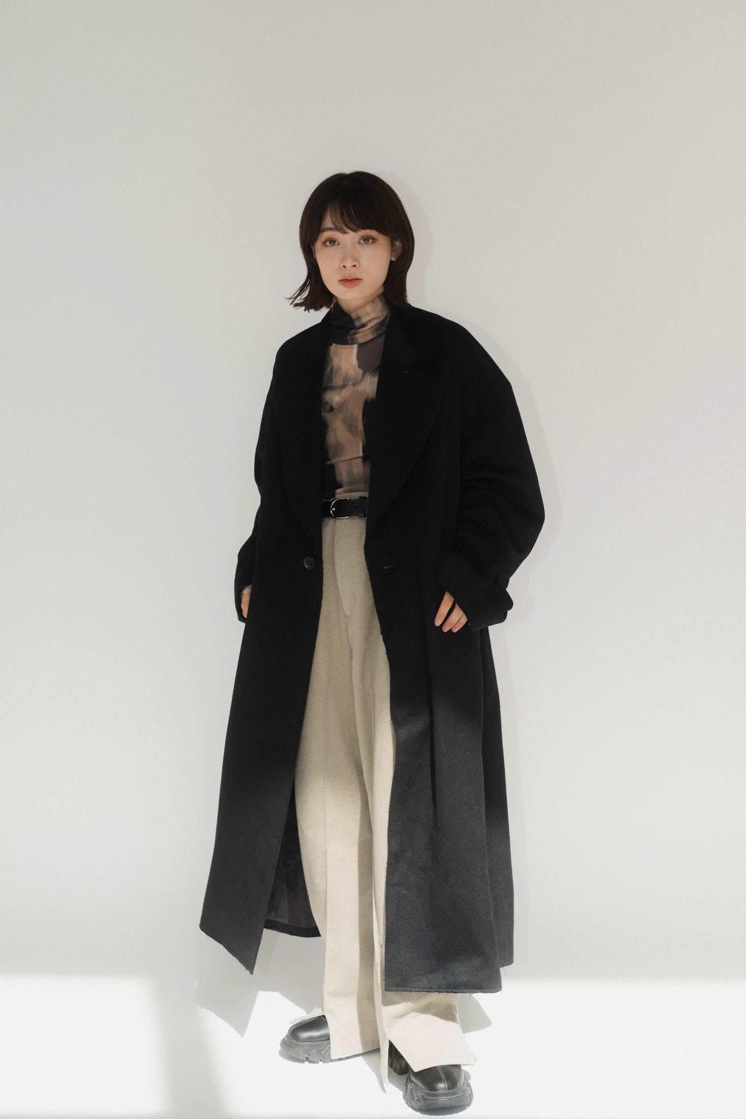 raw edge chester long coat(unisex)/black | KNUTH MARF