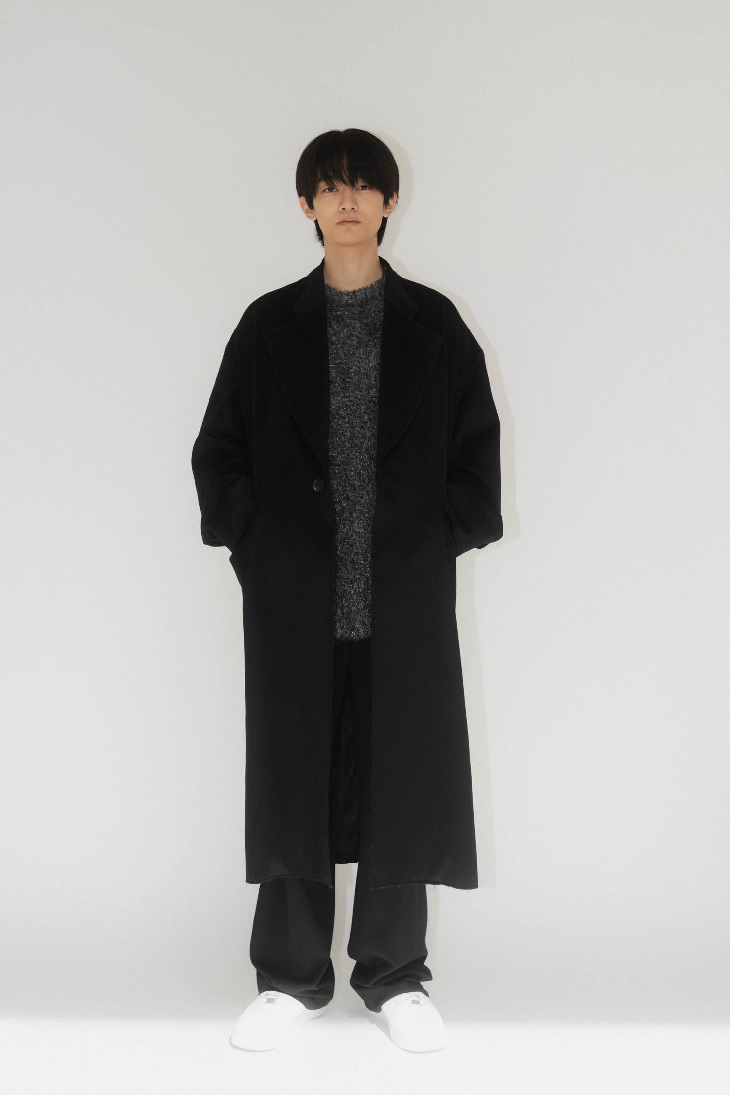 raw edge chester long coat(unisex)/black | KNUTH MARF