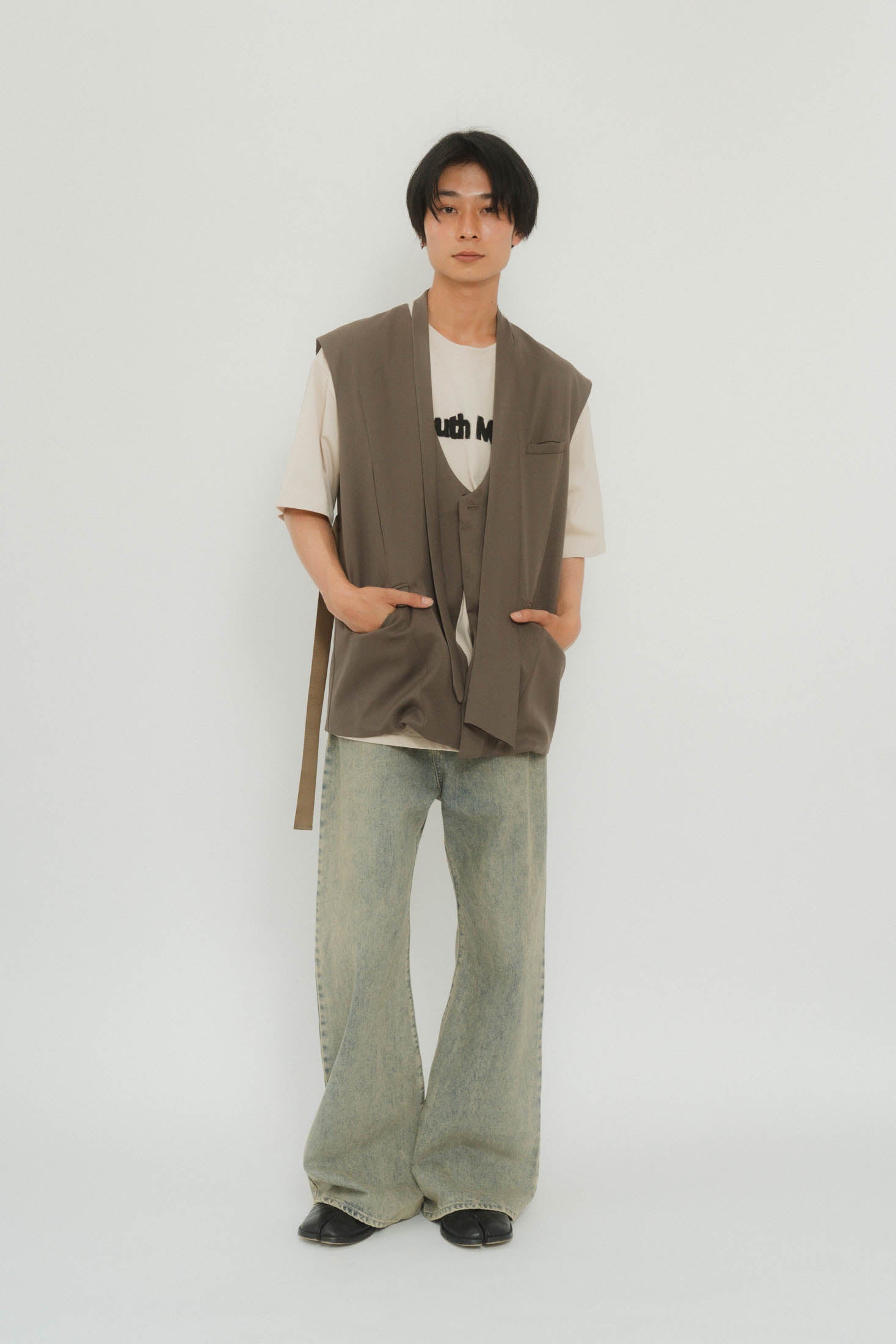 国内外の人気集結！ 2way MARF KNUTH | gilet(unisex)/greige collarless トップス