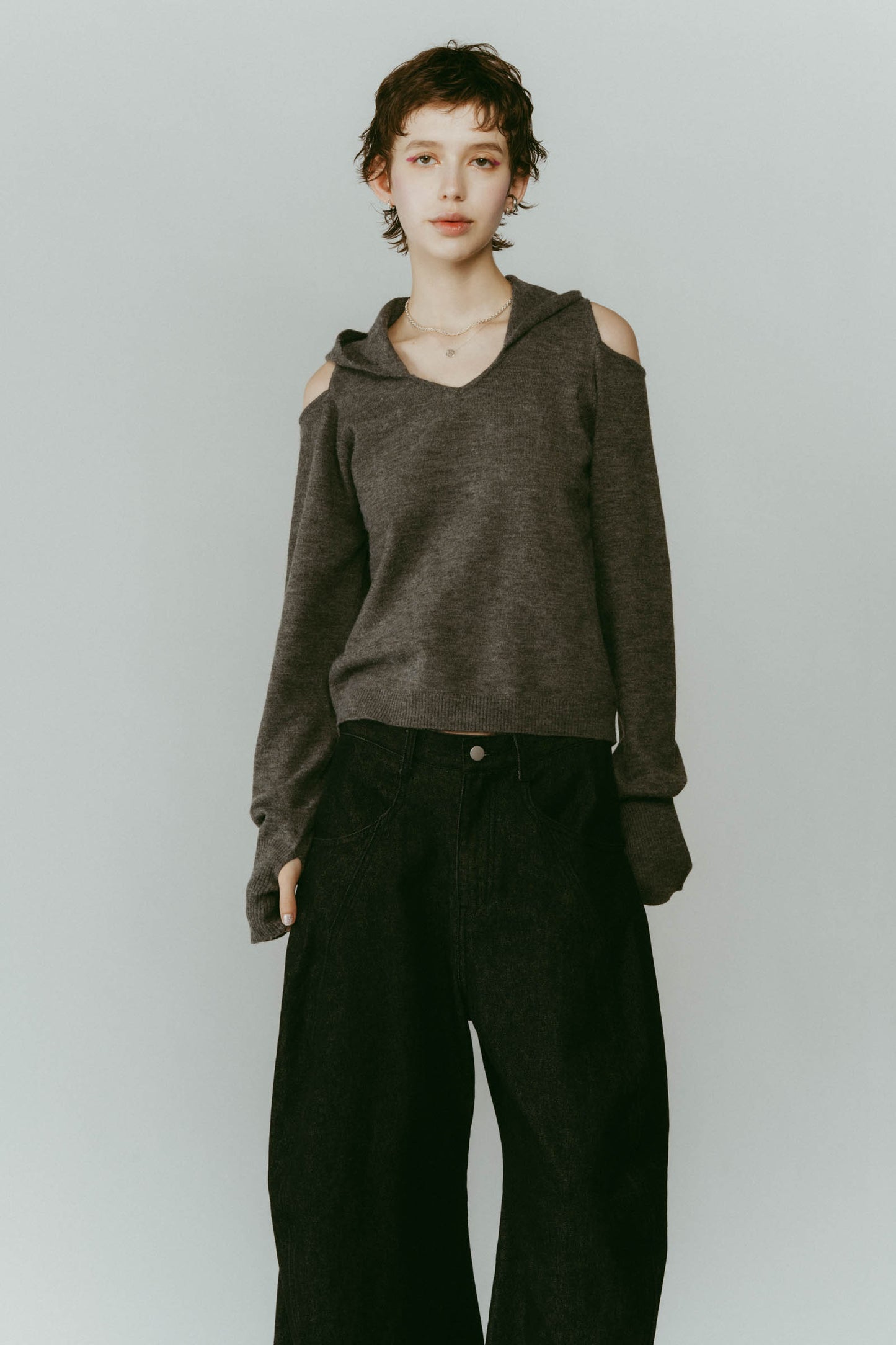 slim hooded knit/gray