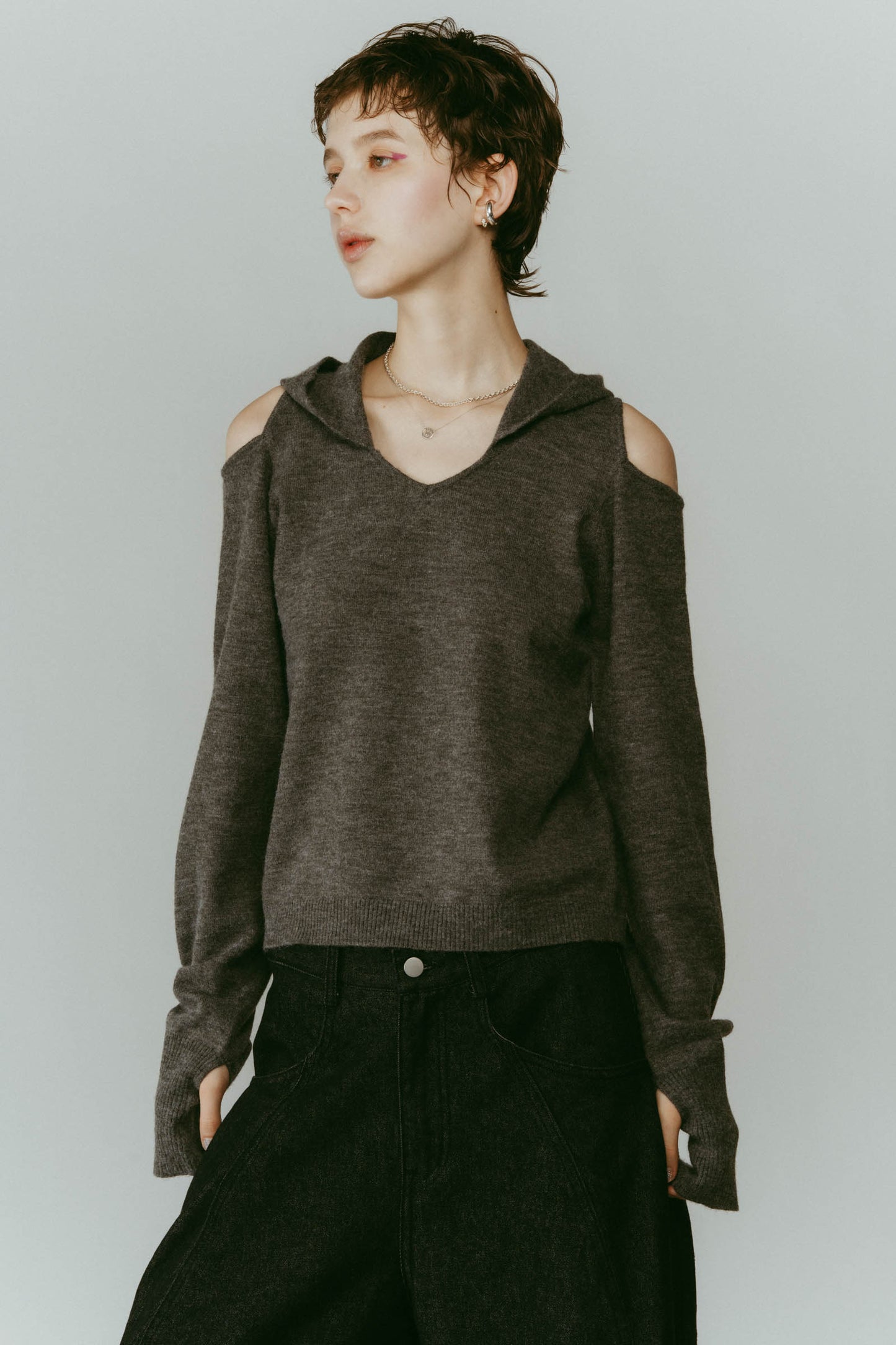 slim hooded knit/gray