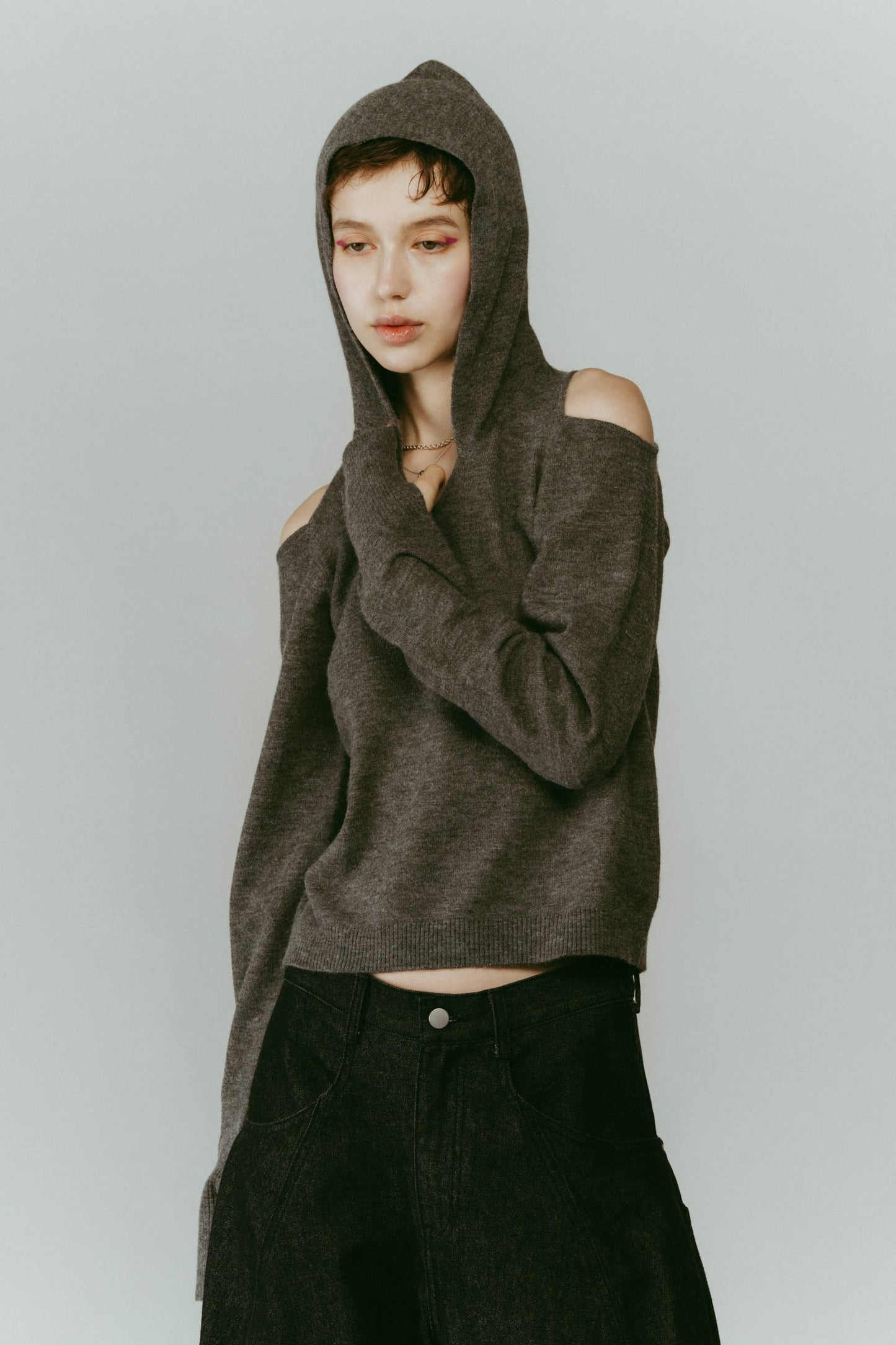 slim hooded knit/gray