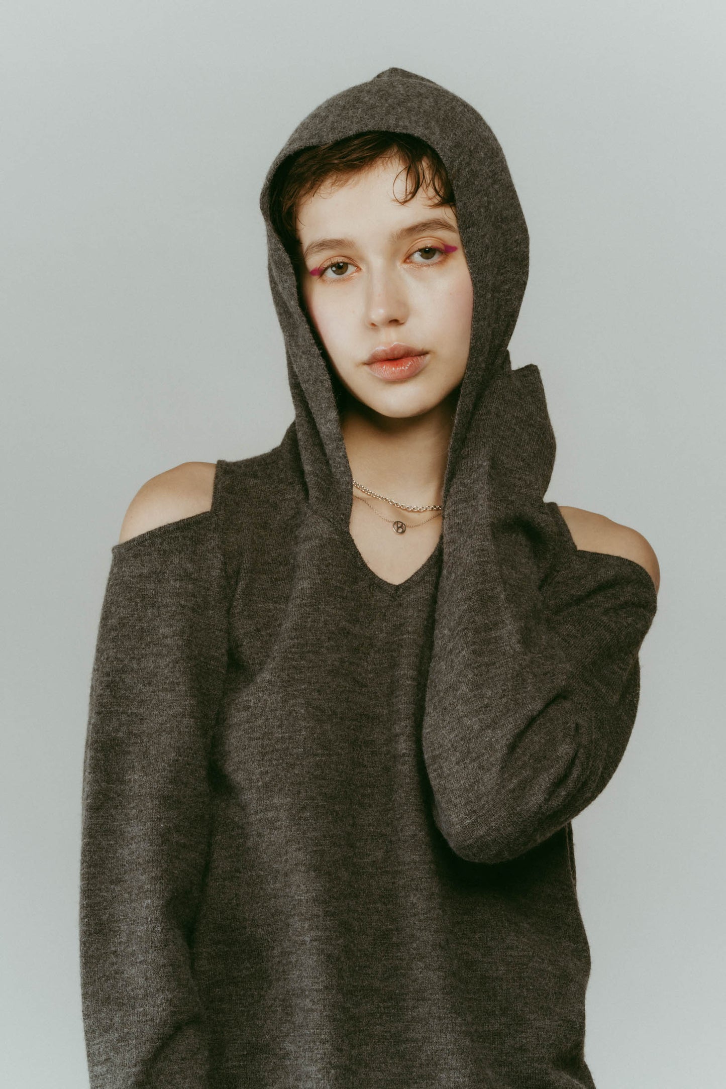 slim hooded knit/gray