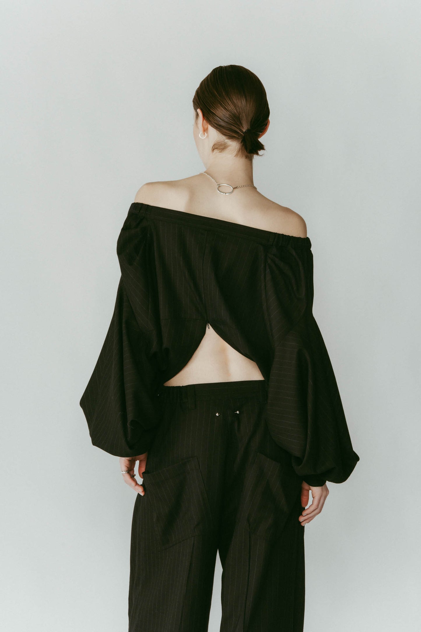 4way design blouse/stripeblack