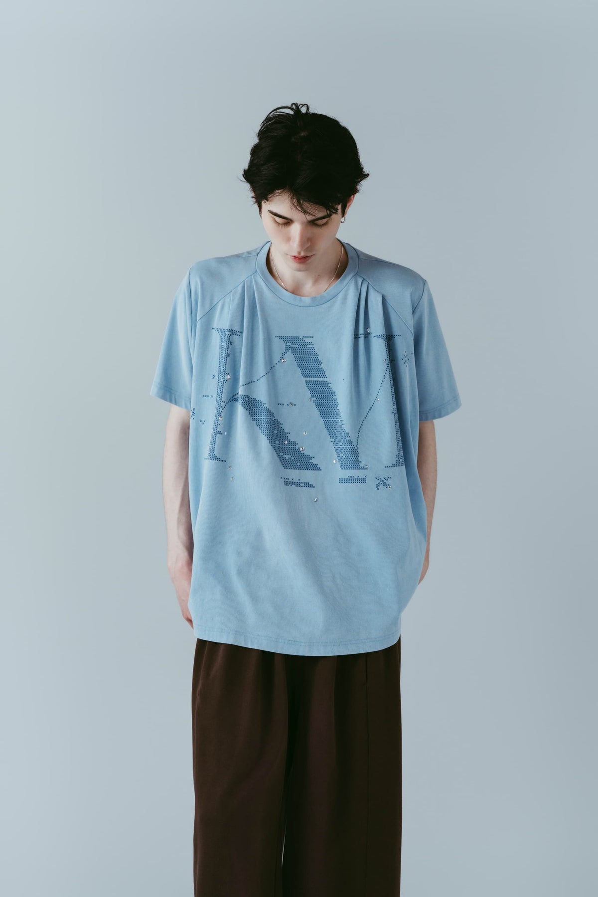tuck detail oversized tee(unisex)/blue