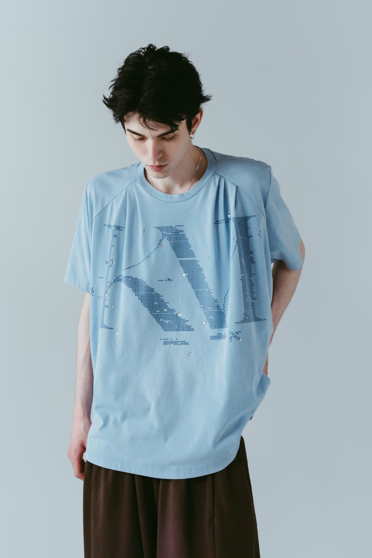 tuck detail oversized tee(unisex)/blue