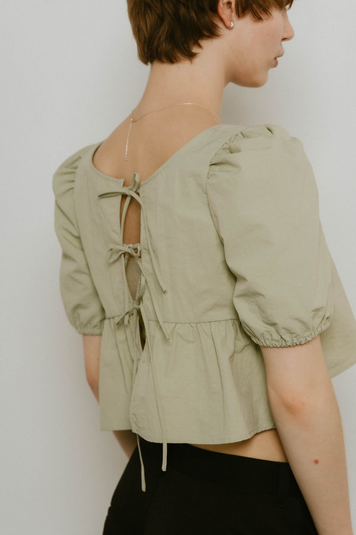 2way puff sleeve logo blouse/3color