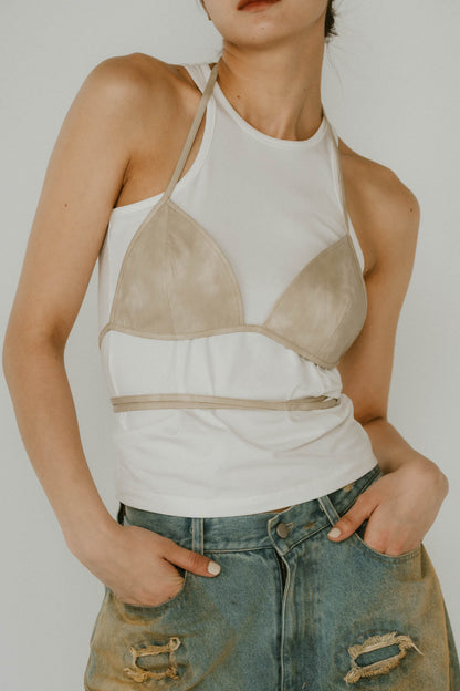 wrap leather bustier/2color