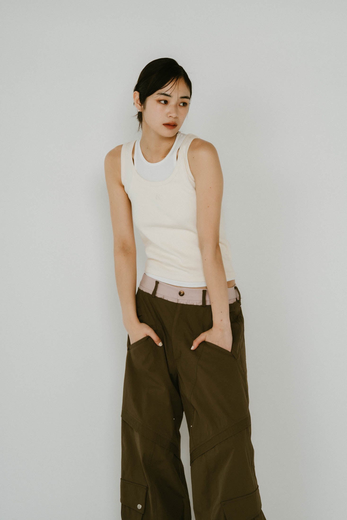 2piece layered logo tank top/3color
