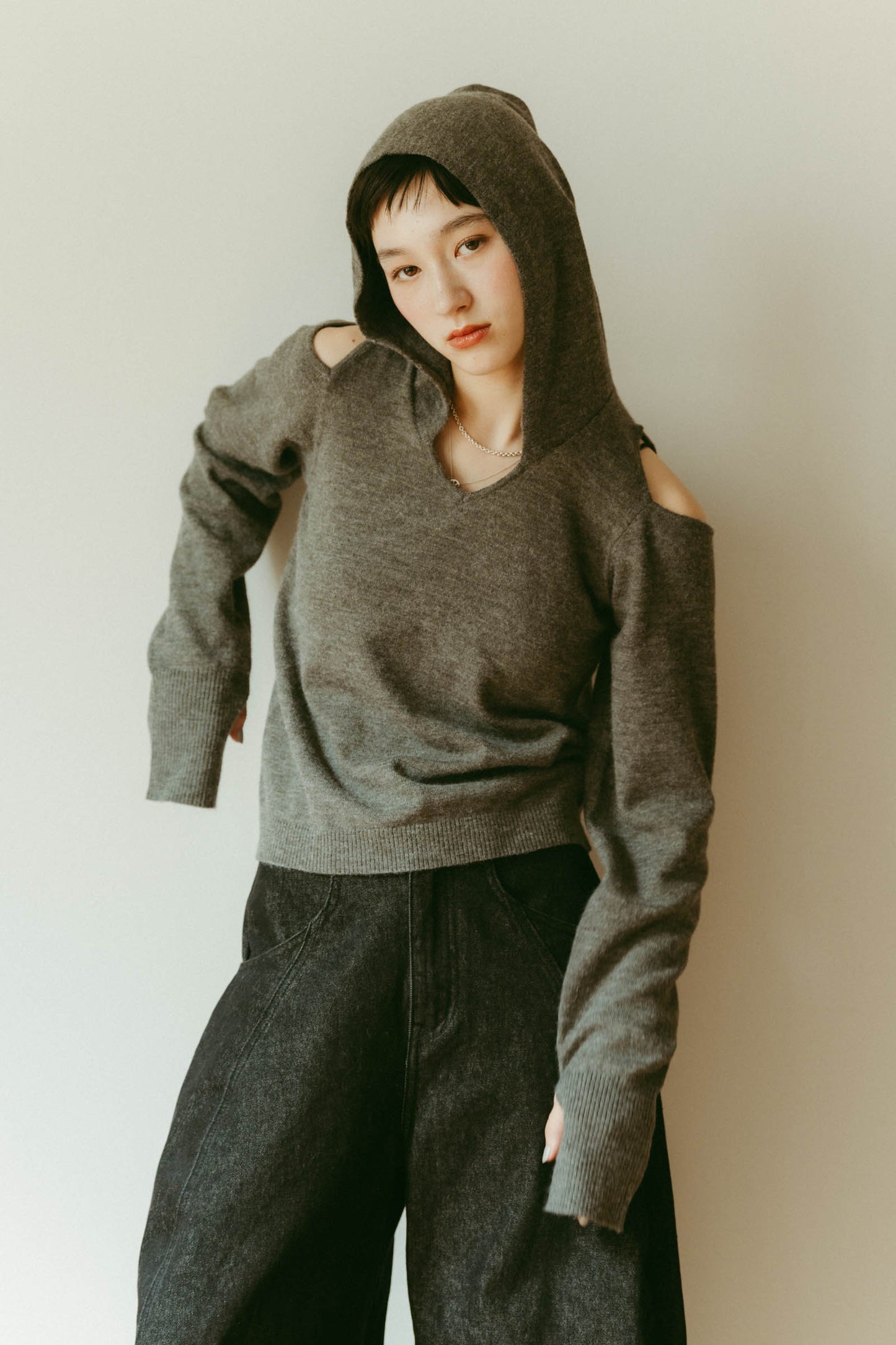 slim hooded knit/gray