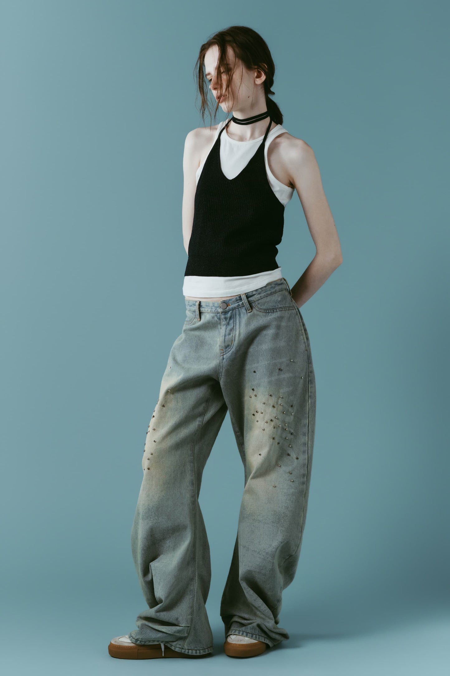 knit halter bustier/navy