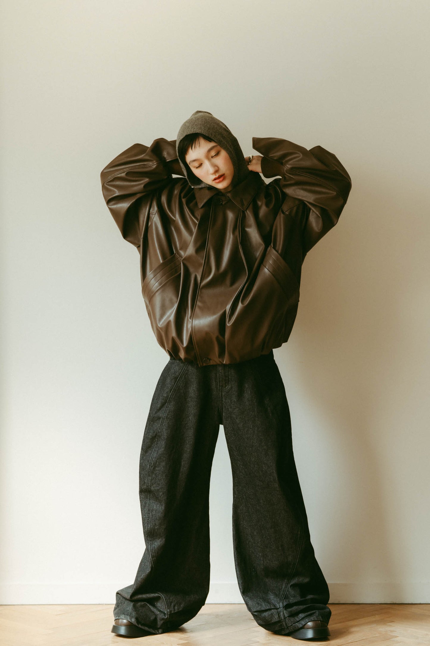 slim hooded knit/gray