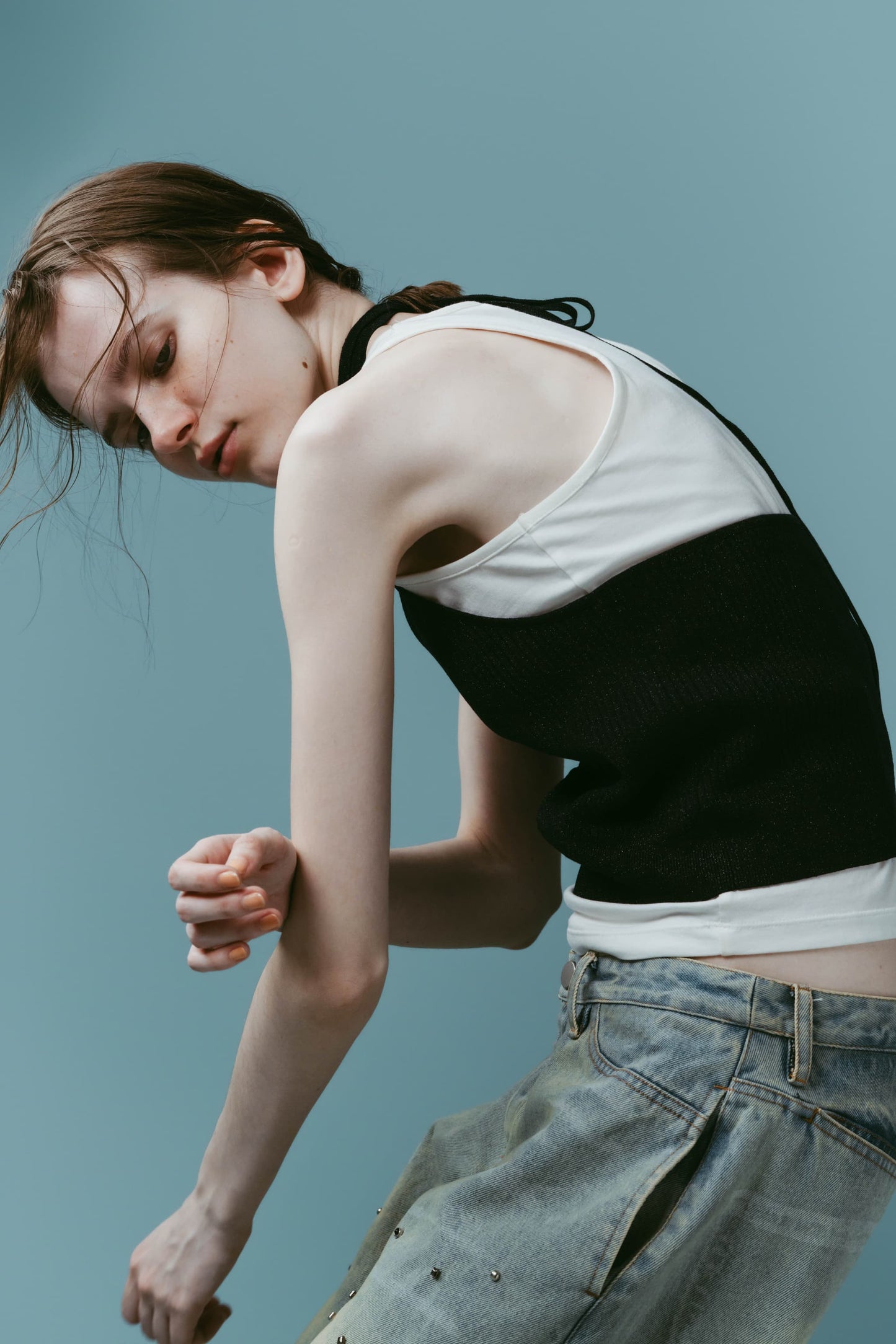 knit halter bustier/navy