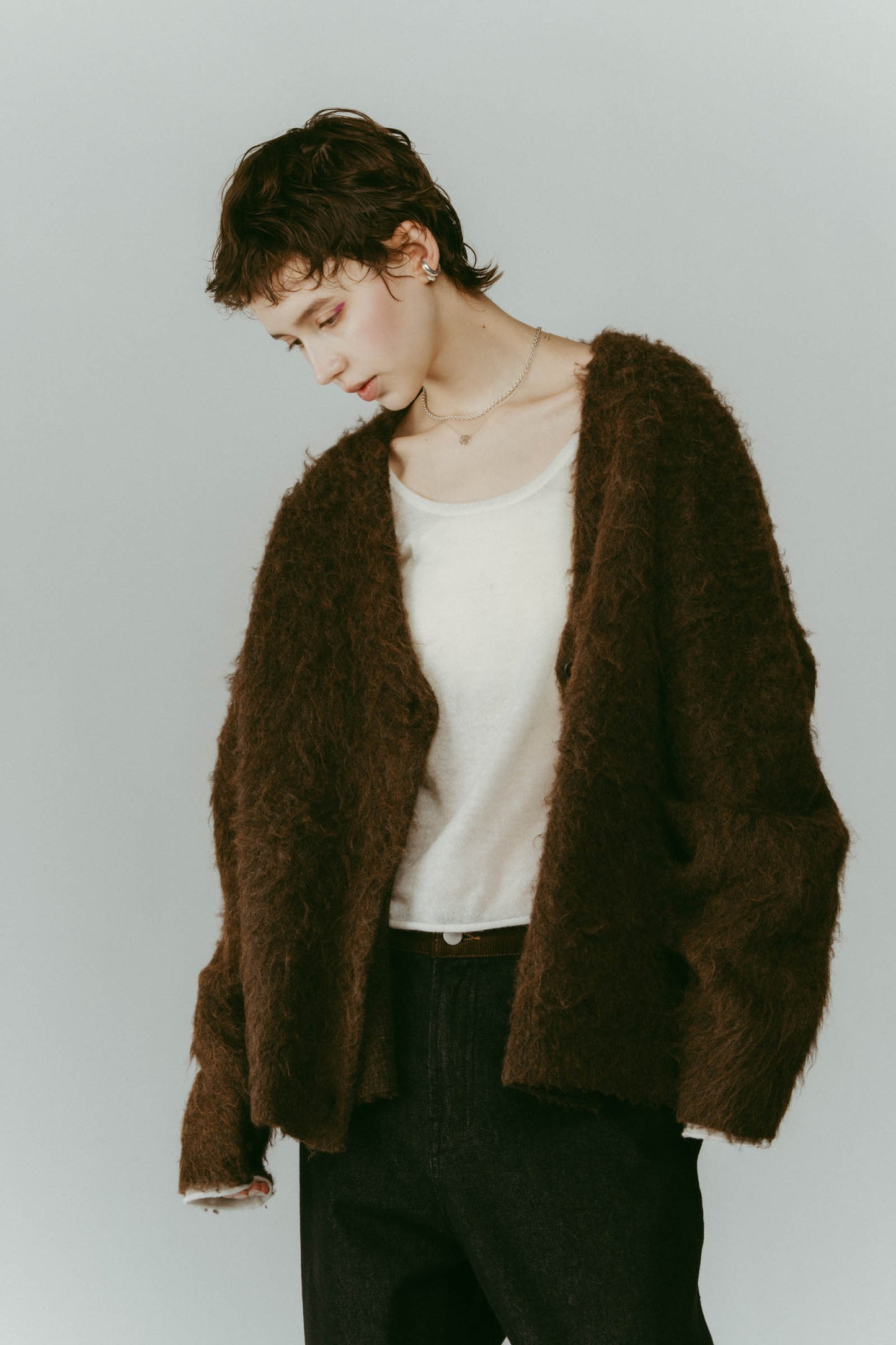 Vneck cardigan(unisex)/brown