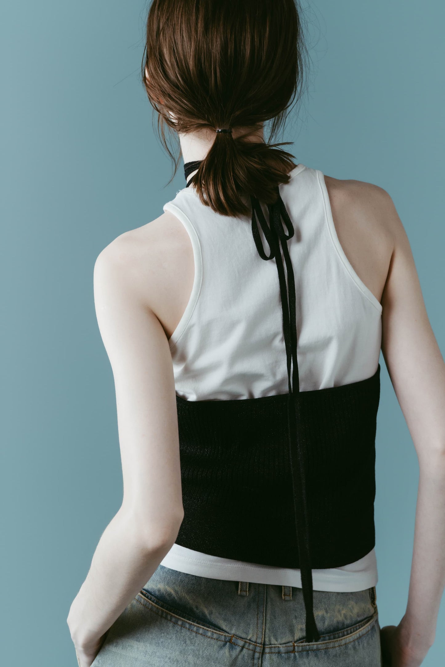 knit halter bustier/navy