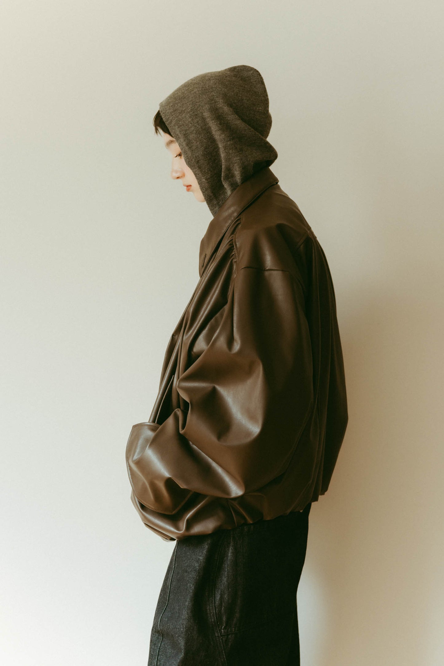 slim hooded knit/gray