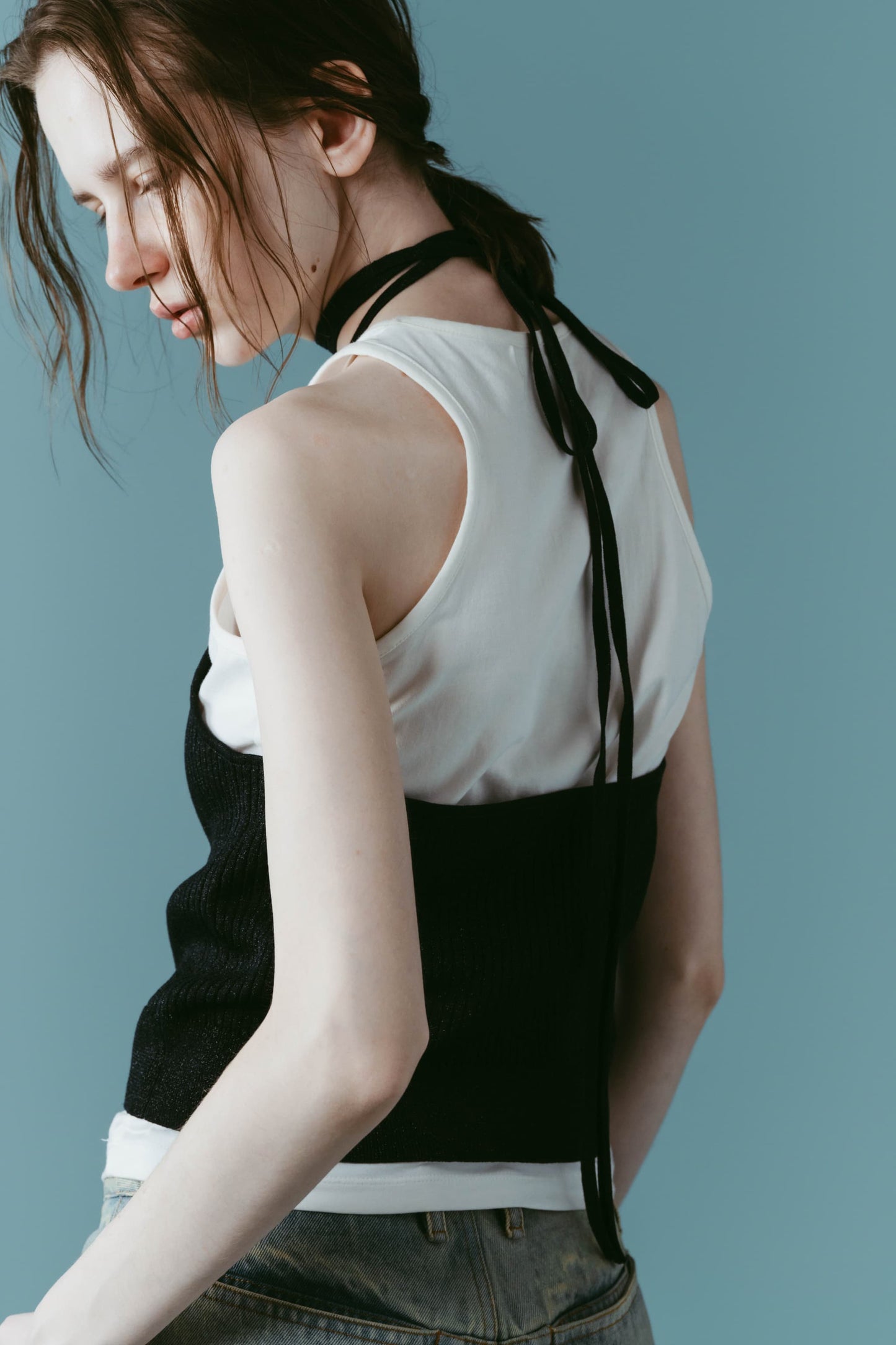 knit halter bustier/navy