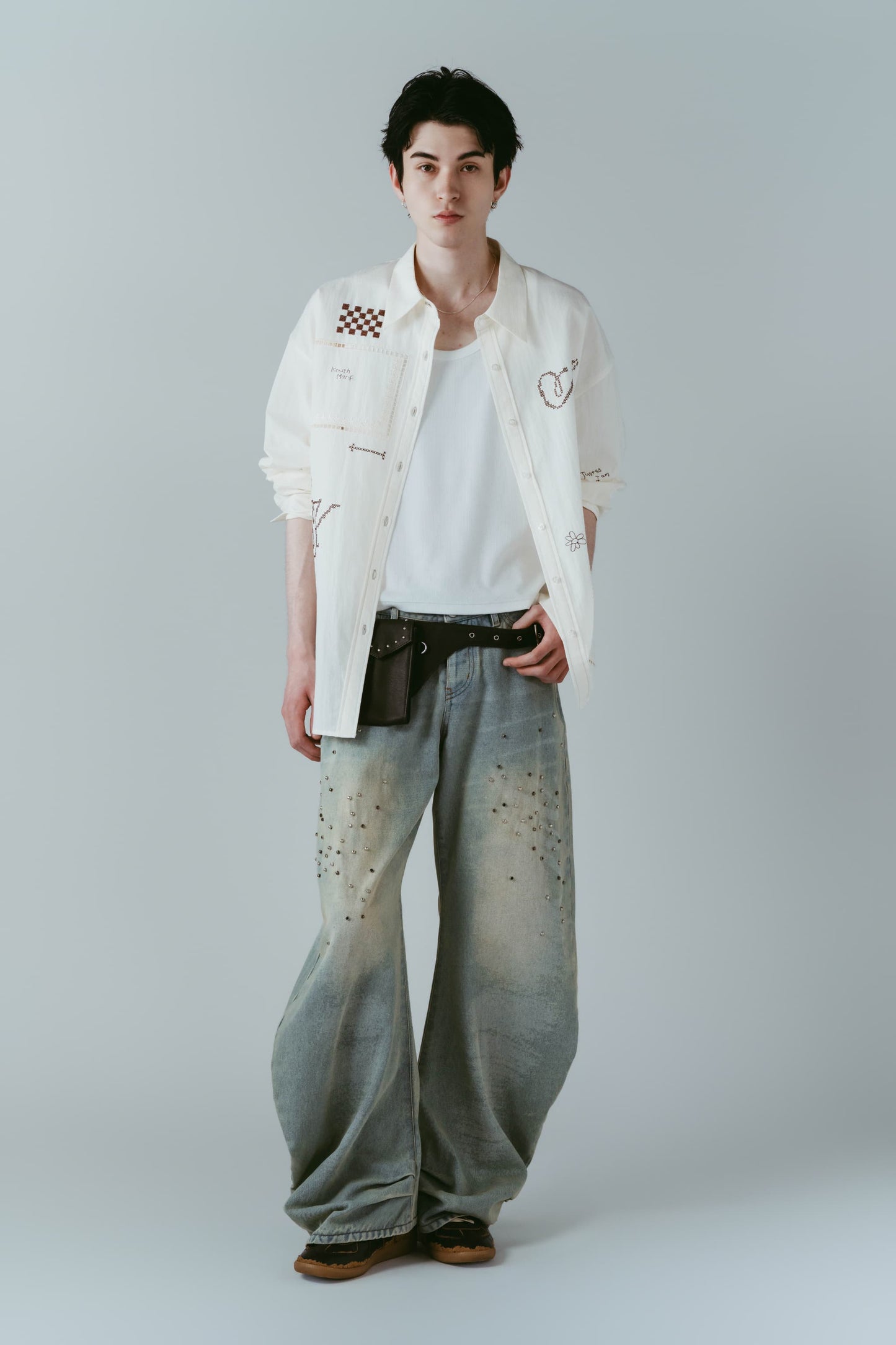 studded draped denim pants(unisex)/blue(studded)