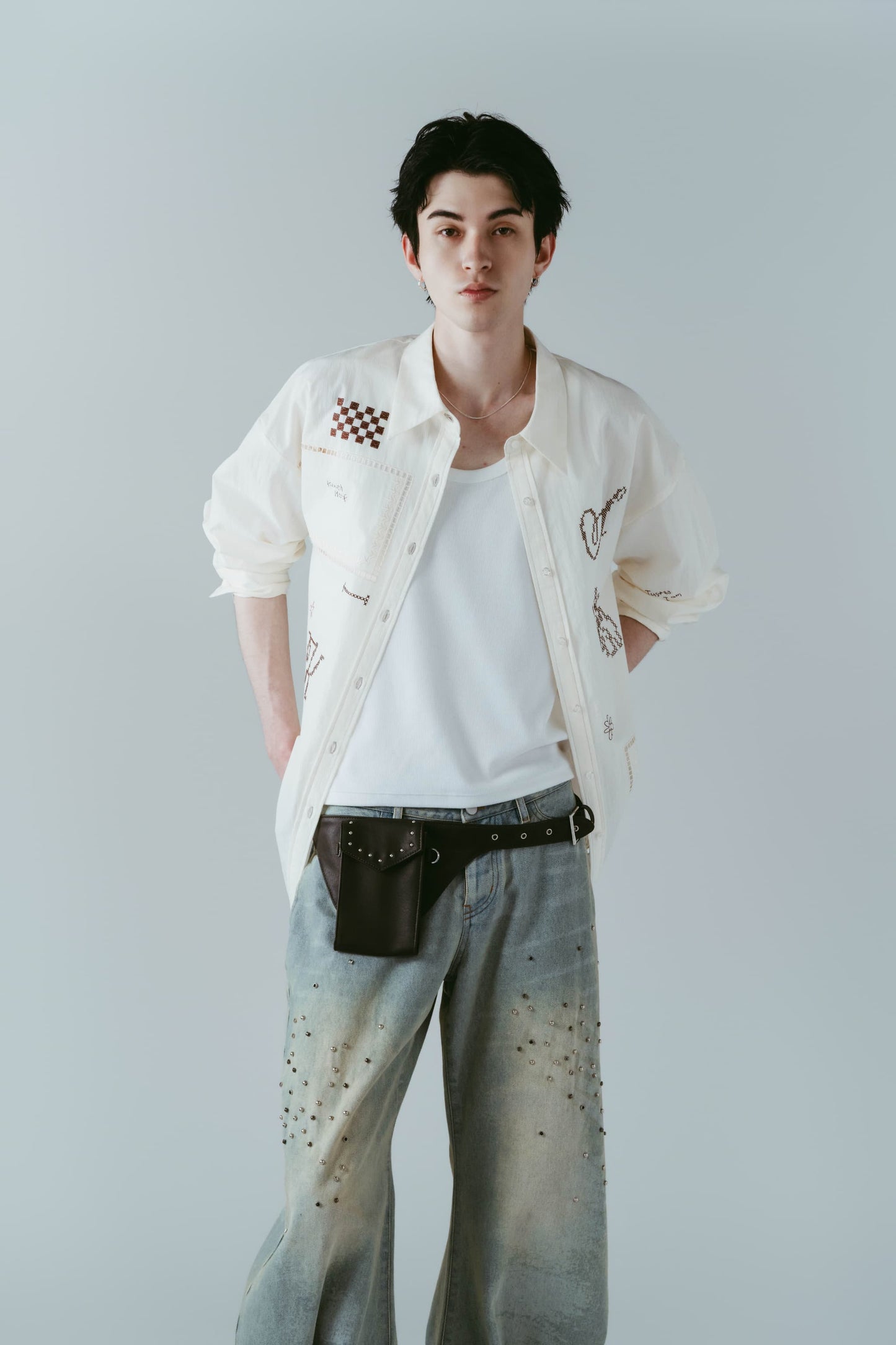embroidered shirt(unisex)/ivory