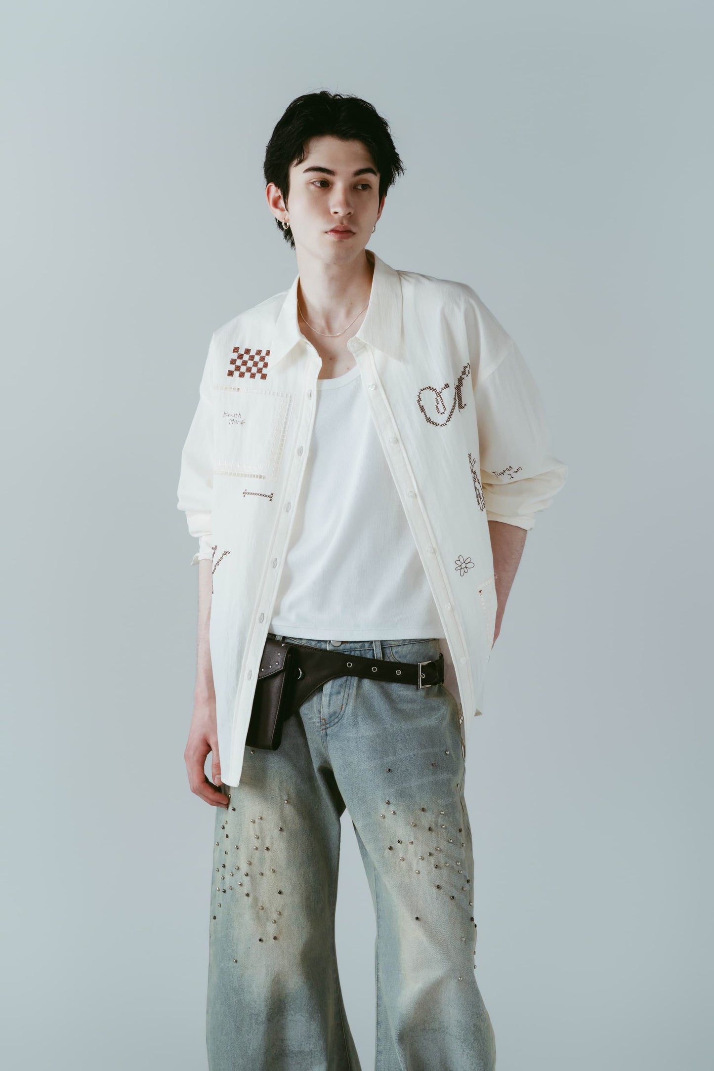 embroidered shirt(unisex)/ivory