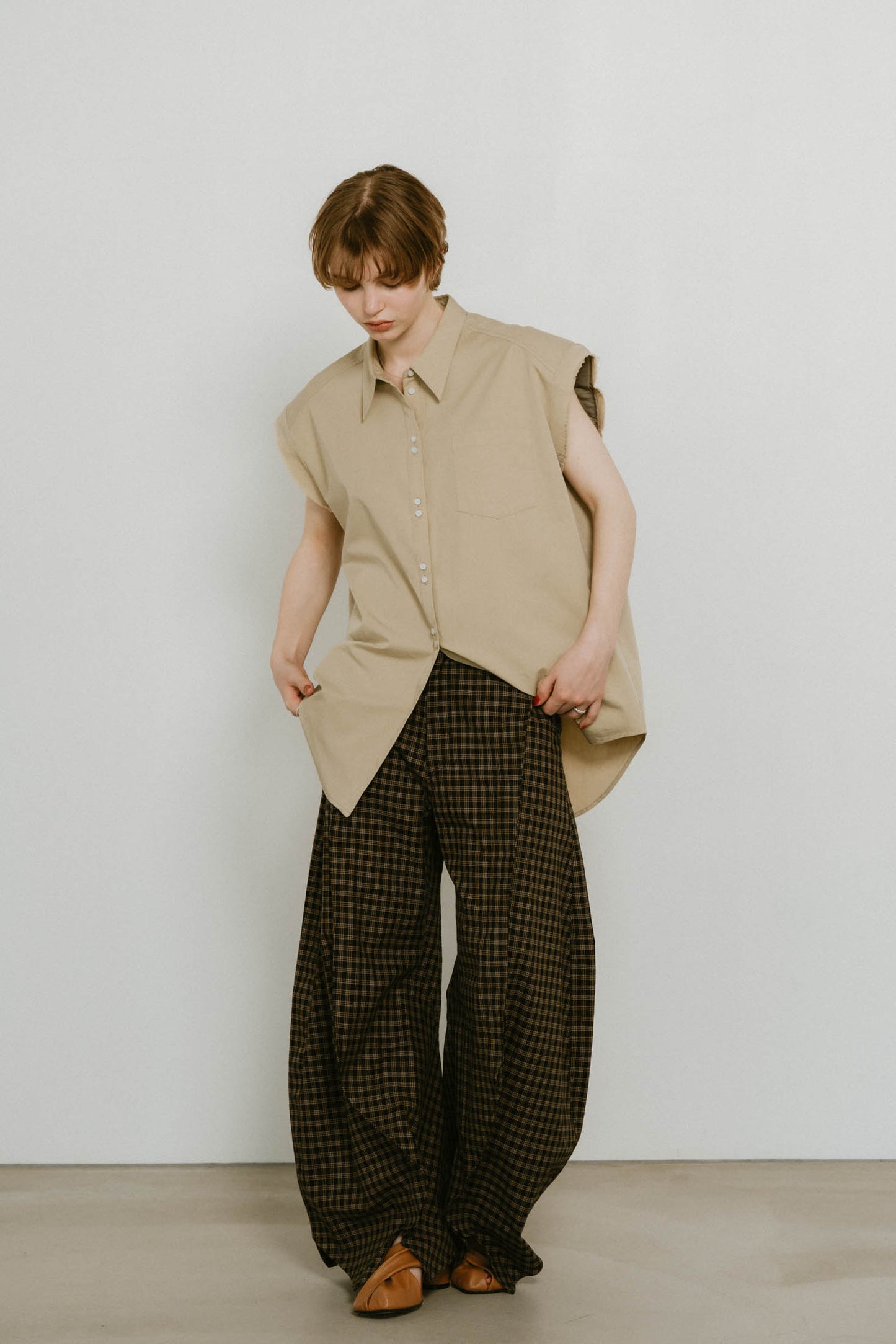 slit deformed pants(unisex)/checkblack