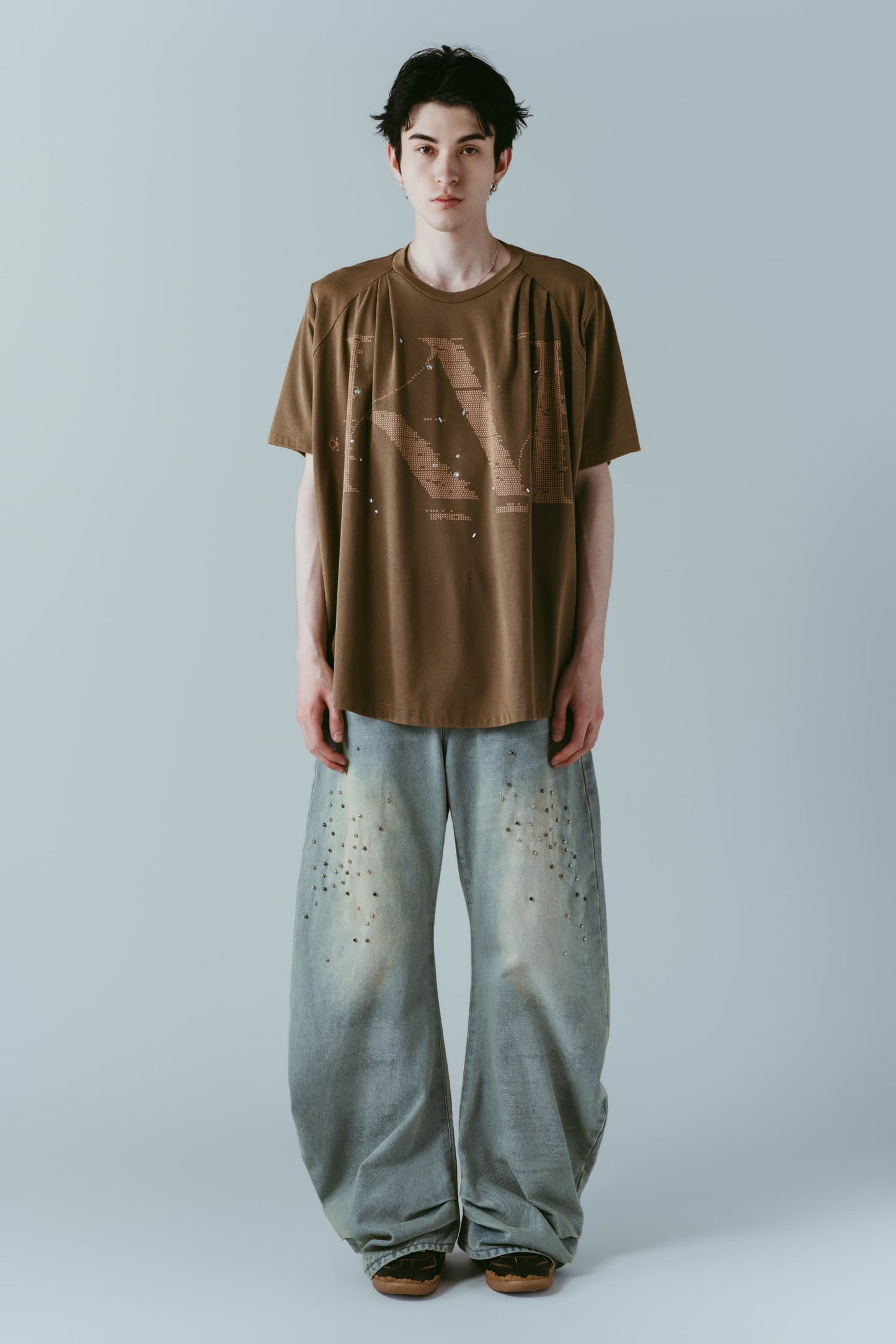 tuck detail oversized tee(unisex)/brown